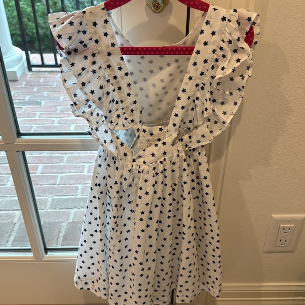Pink Chicken White Dress with Navy star Pattern - Picture 2 of 4
